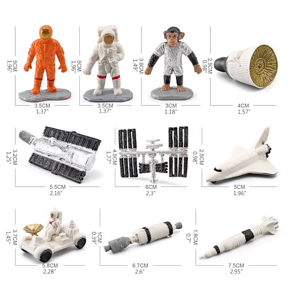 10 st Astronautmodell Set PVC Rymdman Leksaker Yttre Rymden Miniatyrer Astronaut Figurer Tårta Topper Förskola Inlärningsgåvor för Barn