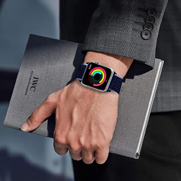 Stretchig rem för Apple-klockor Justerbar stretch flätad elastisk väv nylon för iWatch 7 --- lila (42/44/45 mm)