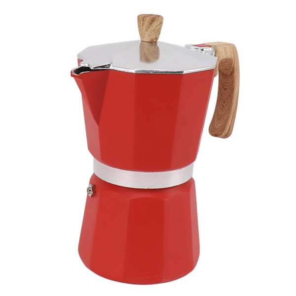 Moka-kahvinkeitin, alumiiniseos, nopea lämmitys, mukava kahva, kahdeksankulmainen kahvinkeitin, kaasu-, sähkö- ja liesitasolle, keittiö, punainen, 300 ml