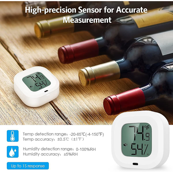 Bluetooth Hygrometer Termometer, Trådløs Sensor med Alarm Notifikationsfunktion og Dataeksport via APP til iOS Android, 【2 Styk】