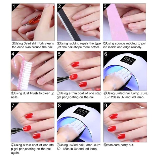 Semipermanenta Nagellackspennor - Set med 5, 3-i-1 Nagelgelpennor