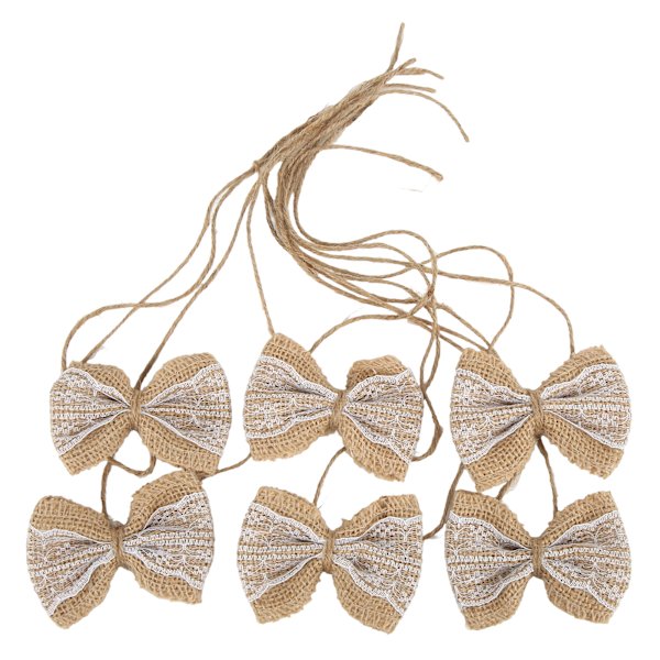 6 st Burlap Båge Lantlig Stil Burlap Spets Båge DIY Jul Fest Bröllop Hem Present Inslagning Dekorationer