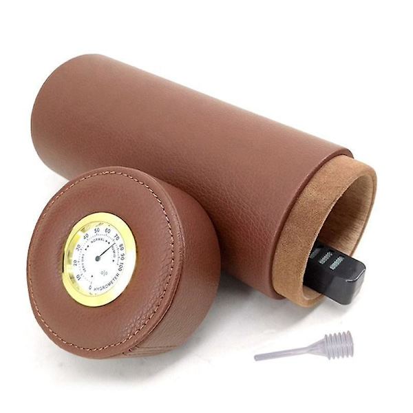 Resväska i Läder för Cigarrer med Hygrometer - Snygg och Bärbar Cigarrhumidifier