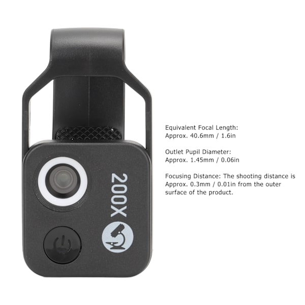 200X Telefon Mini Pocket Mikroskop Clip Design Telefon Mikroskop med LED lys CPL til Jadestone Metal Black