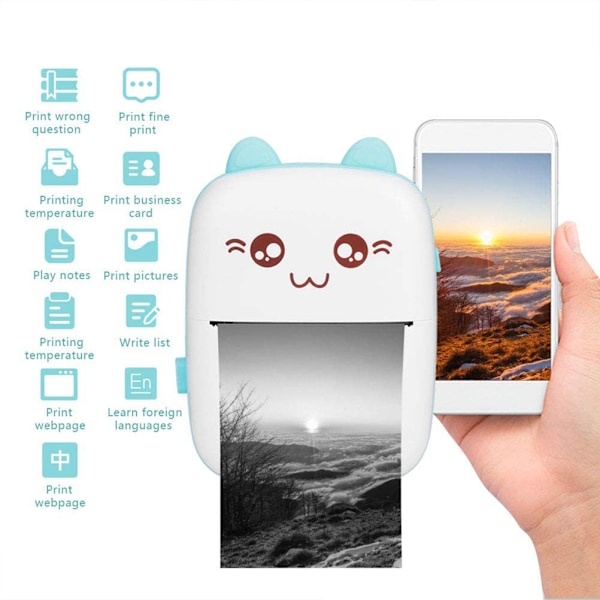 Mini Instant Printer Cartoon Ingen bläck Termisk utskrift Kamera Bluetooth Trådlös Lär dig Skrivare för pojkar Flickor Studenter Födelsedag