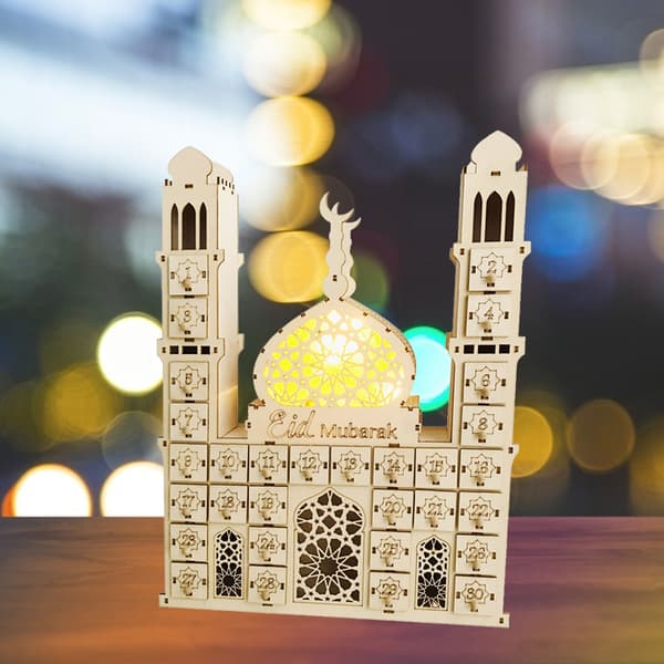 Ramadan Adventskalender Treornament Eid Mubarak Nedtelling Kalender Dekorasjon med LED-lys
