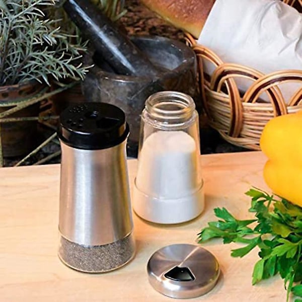 Salt- og pepperbøsser i rustfritt stål med justerbare hull - Ideelt for Himalaya- og bordsalt