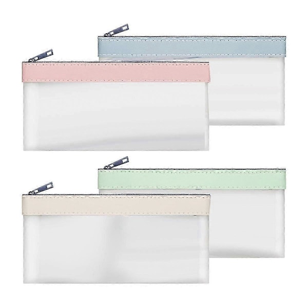 4 Pcs Pengeposer med Glidelås, Kontantkonvolutter, Pengepung, Klare Bankinnskuddsposer, Bankpose, Kontantpose, Myntpose