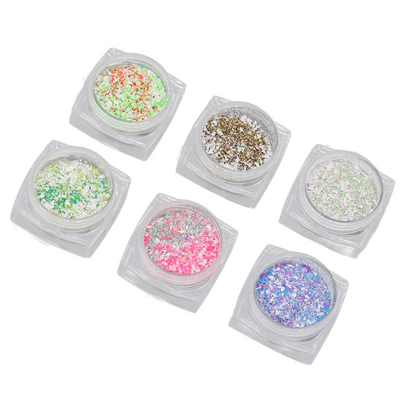 6 æsker Nail Art Glitter Pulver Blandet Farve Superfin Manicure Dekoration Støvsand til Neglesalon