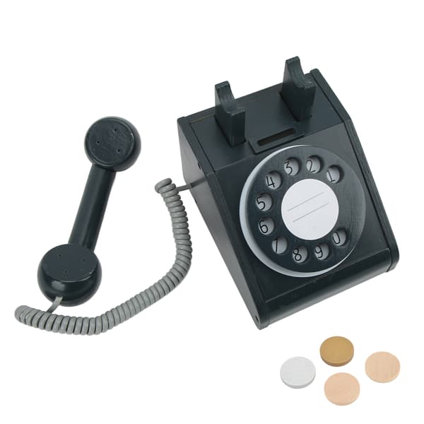 Børns Simulation Telefon Pink Gammeldags Drejetelefon Retro Design Træ Simulation Retro Drejetelefon Sort