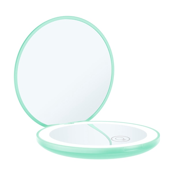 Mini Smink Spegel 12 LED-lampor Bärbar Upplyst Spegel för Utomhusresor (Mintgrön)