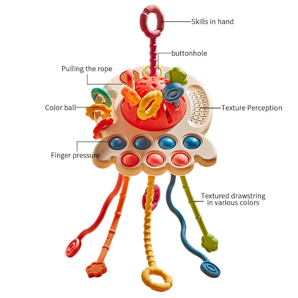 Octopus Dragleksak Aktivitetsleksak Livsmedelskvalitet Silikon Sensoriska Leksaker för Baby Barn Reseleksaker för Spädbarn Finmotorik Leksaker Present