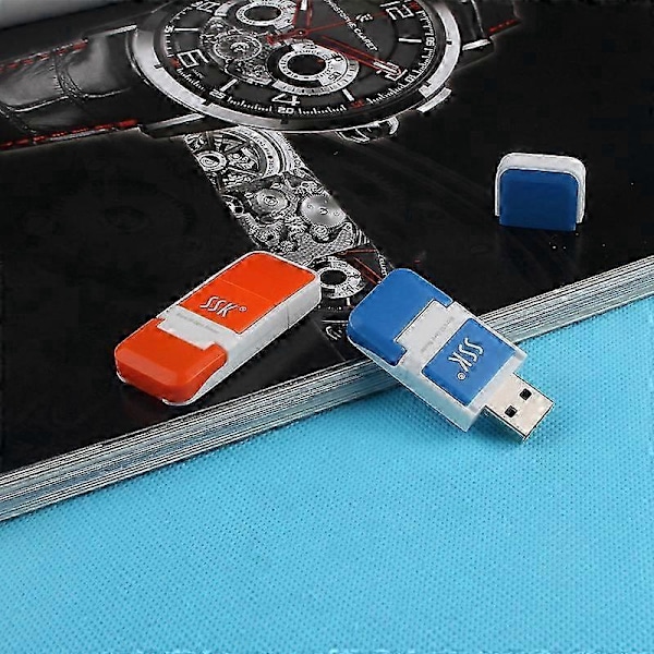 SCRS022 Kortinlukija 480Mbps Plug and Play USB 2.0 USB-muisti Mini SD-kortinlukija yhteensopiva PC-kannettavan kanssa Valkoinen+Sininen