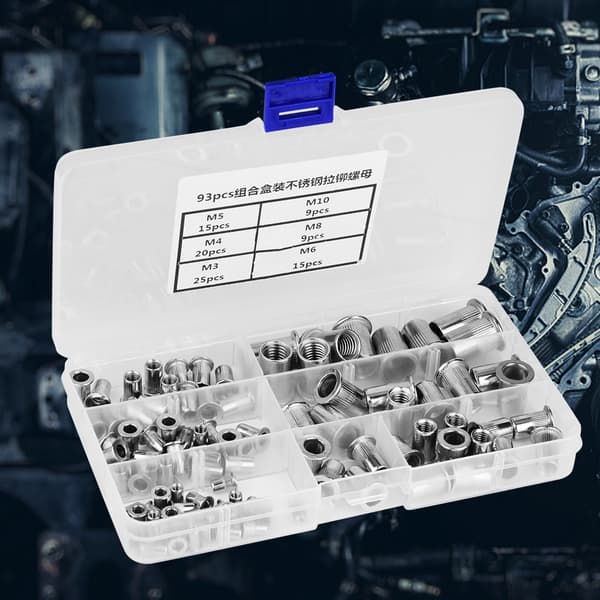 93st Gänginsats 1 Låda M3, M4, M5, M6, M8, M10 304 Rostfritt Stål Blindnitmutter Set