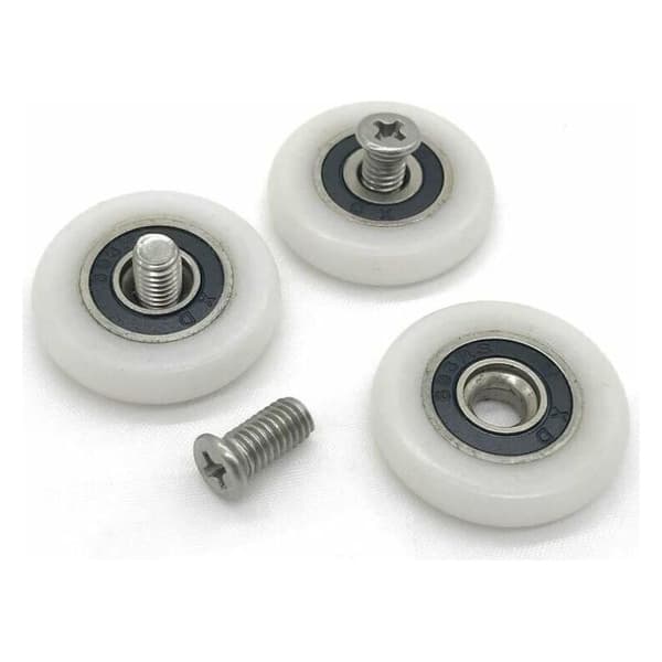 Sæt med 8 udskiftningshjul til brusedøre, 23 mm diameter. Brusedør og vægmontering.