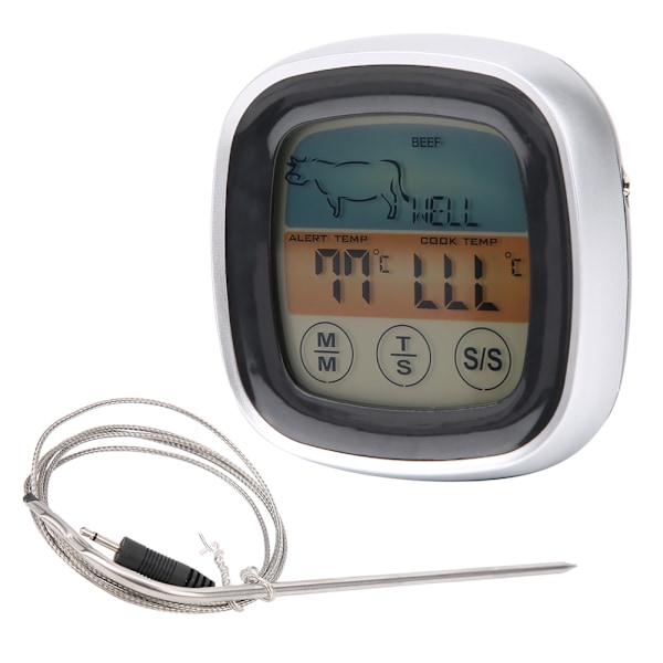 Kötttermometer Digital Display Touch Screen Kökstimer Gaffel för Grill BBQ Matlagning