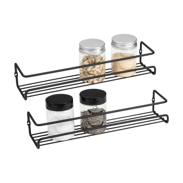 Väggmonterad kryddhylla för kök, väggmonterad kryddhylla, svart (2-pack)