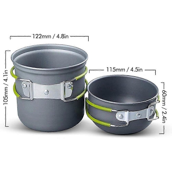 Utomhus Camping Kokkärl Ryggsäcksskål Gryta + Mini Behållare Spis Brännare Vikbar (2-delars set)