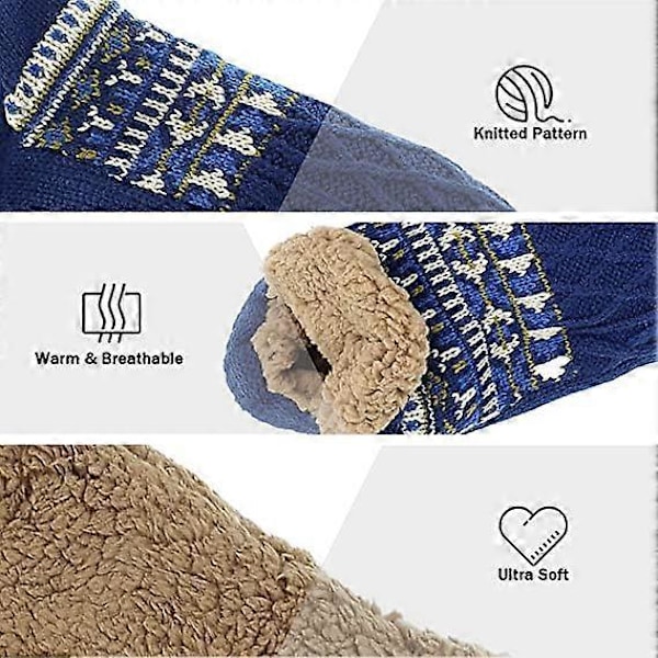 Bløde Sokker - Blå 40-42 Herre Varme Sokker Strikkede Sokker Sherpa Fuzzy Sengestrømper Skridsikre Sokker, One Size