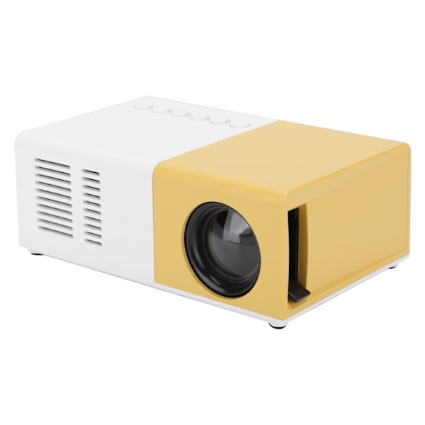 J9 Mini bærbar projektor LED hjemmekino videomediespiller projektor med stativ 100‑240V hvit gul EU-plugg