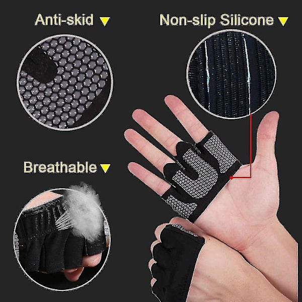 Sklisikre halvfinger treningshansker for trening, vektløfting, sport - Palm Protector (grå, stor)