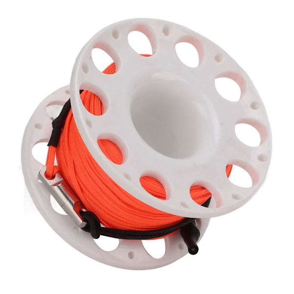 Finger Reel Dykkespole med Rustfritt Stål Klips 30m Oransje Line for Undervanns Hule Vrak Utforskning Fiske Hvit Spole