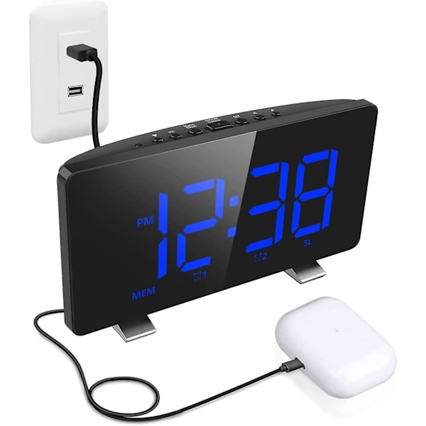 FM Klockradio Digital Väckarklocka Radio Dubbla Alarm 15 Radiostationer Justerbar Volym 4 Ljusstyrkor Automatisk Digital Väckarklocka Digital