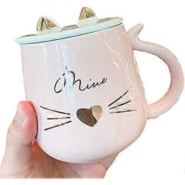 Enhörningsmugg med lock och sked 3D Söt Keramisk Kaffe Te Kopp Par Mugg Set Födelsedagspresent för Kvinnor Vän Älskare (Rosa, 430 ml)
