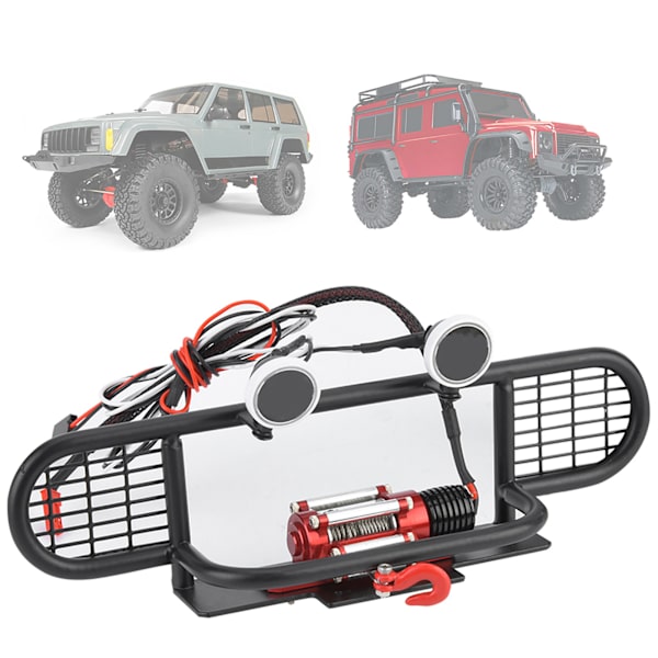 RC Front Bumper med 2 runde LED og Winch fjernkontroll for Traxxax TRX‑4 1/10 Crawler Car