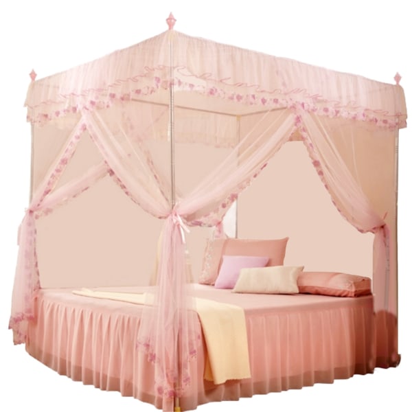 Luxury Princess 3 sideåpninger Stolpeseng Gardin Baldakin Netting Myggnettsengetøy (rosa S)