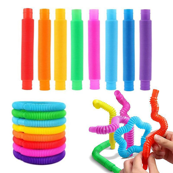 Pop Tube Fidget Toys Sett - 8 stk, Stress & Angstlindring, Sansestimulerende Læring for Barn, Voksne & Småbarn