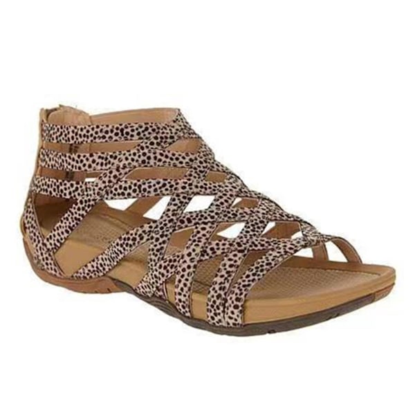 Summer Beach Supply Women's Hollow Roman Gladiator Sandals with Round Toe Bandage Design43 Leopard Print