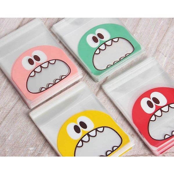 400 Stykker Slikposer Big Mouth Monster Selvklæbende Godteposer Kageposer Bageri Dekorationsposer Chokolade Slik Gaveposer DIY Plastikpose, 3,9 x 3,9