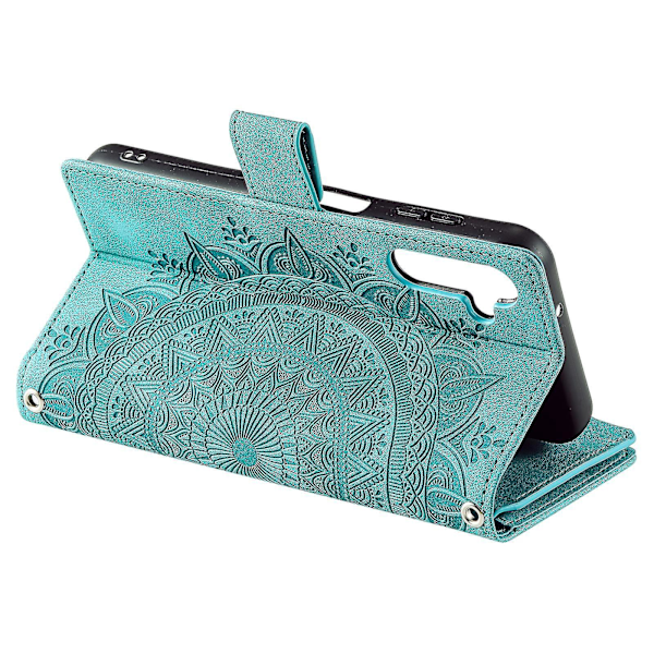 Til Samsung Galaxy A54 5G PU Læder Mandala Blomst Præget Håndtaske Lynlåslomme Etui Stativ Flere Kort Slots Flip Cover med Rem-B6 Grøn