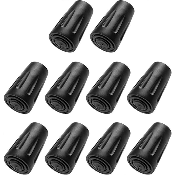 10 stk. Gummipropper til vandrestave, Vandrestavs dupsko, 11 mm reservedels gummistaveender Trekkingstave hætter, til vandring, camping, klatring (sort