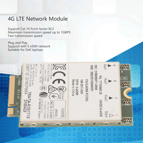 4G LTE netværksmodul til Dell bærbar computer 1GBPS understøtter Cat16 E ESIM netværk T77W968 netværkskortmodul