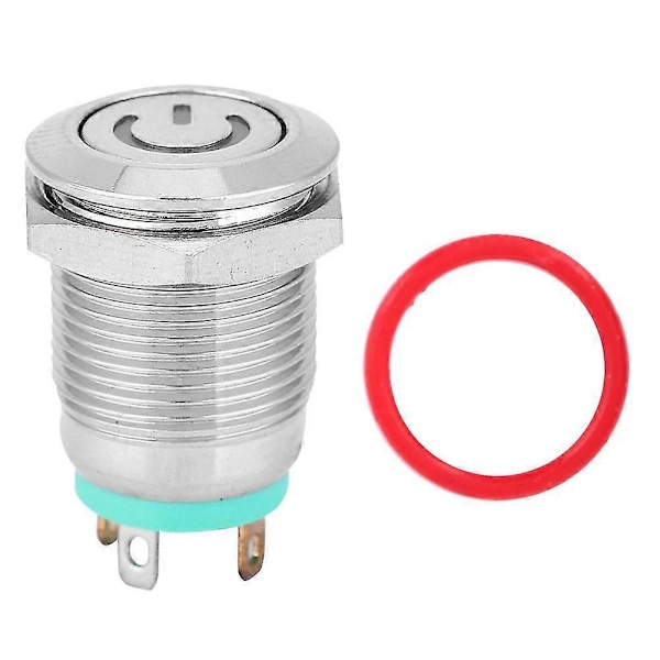 12mm Grön LED Självåterställande Metall Tryckknapp med Strömsymbol (12V) Zekai