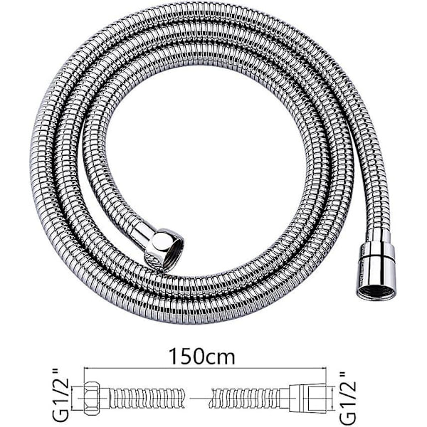 Anti-kink rustfritt stål/krom dusjslange (1,5 m, G1/2 tommer)