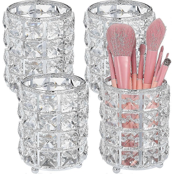 4 Pakker Krystal Makeupbørste Organizer Bling Kosmetik Holder Blyant Opbevaring (Guld) sølv