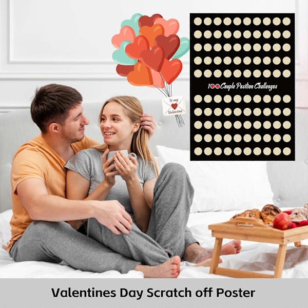 Valentines Gave Skrape Lodd Plakat, 100 Posisjoner Utfordring Dates Skrape Lodd Plakat Romantisk Par Kveld Spill Plakat for Jubileum og Valentines