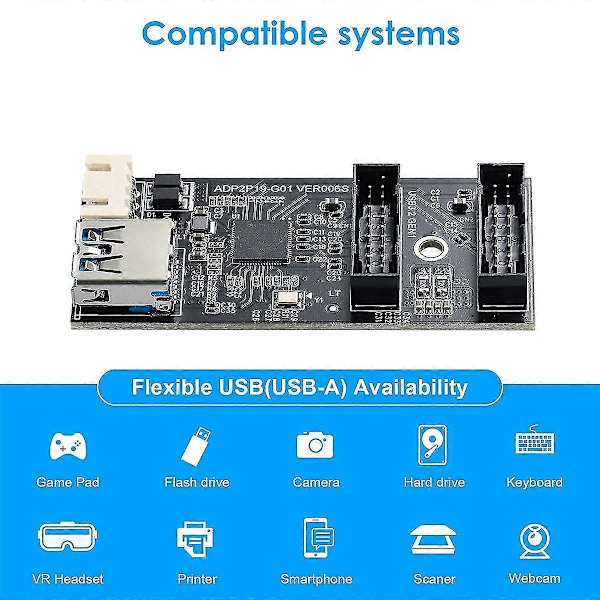 Usb 3.2 Gen1 -kaksois-19-nastainen urosadapterikortti, 5 Gbps Usb3.0 - 2-porttinen 19-nastainen laajennuskortti, yhteensopiva Windowsin kanssa