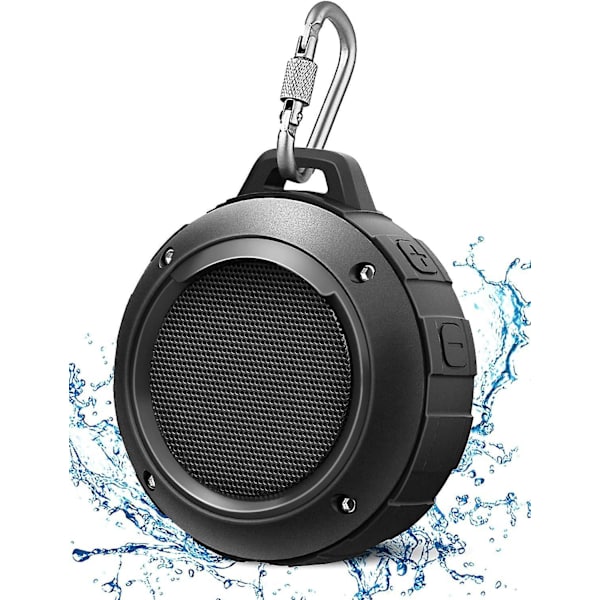 Vanntett Bluetooth-dusjhøyttaler med HD-stereolyd og innebygd mikrofon - bærbar trådløs høyttaler for utendørs bruk (svart)