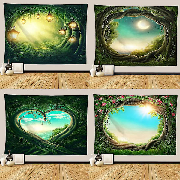 150x100 cm Seinävaate Luonto Metsämaisema Vihreä Seinävaate Puu Psykeedeelinen Viidakko Seinätaide Sisustus