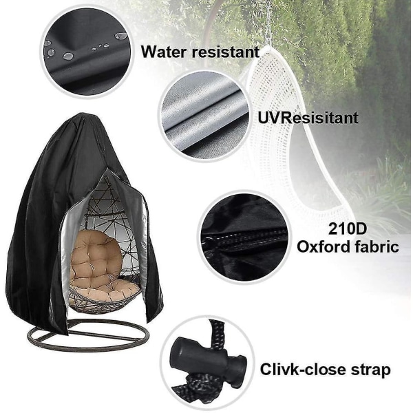 Svart Vattentät Outdoor Pod Swing Seat Cover 115x190cm