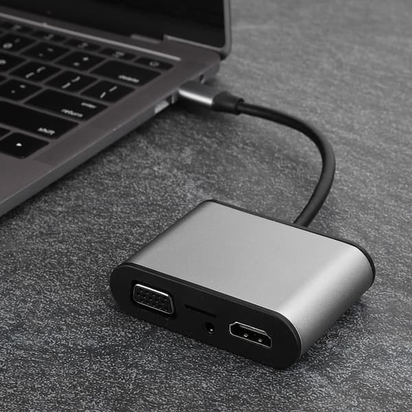 8-in-1 USB-C-keskitin harmaa monitoiminen laajennustelakka Type-C–HDMI+VGA+PD-liitin harmaa