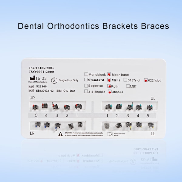 10 pakker Metal Tanntenner Ortodonti Braketter Bæreseler Mini Roth 022 Mesh Base 3 kroker