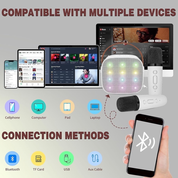 Bærbar Bluetooth trådløs karaokemikrofon for barn med 2 mikrofoner, Magic Voice Changer, LED-lys og HiFi-lydkvalitet