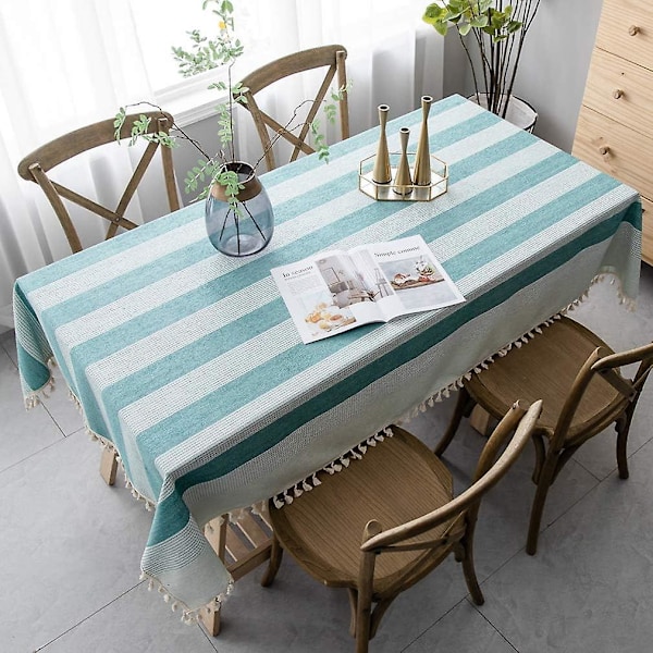 Grön Rektangulär Spetsad Dammfri Dukskydd med Dekorativa Ränder för Trädgårdstebord 140x240cm