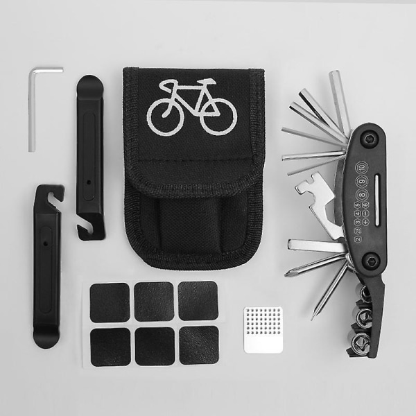 15 i 1 multifunksjonelt verktøysett for sykkelreparasjoner - Kompakt og bærbart sykkelreparasjonssett for utendørskjøring