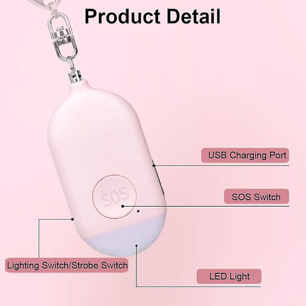 3 Pack 130 dB oppladbar personlig sikkerhetsalarm med LED-lommelykt - Hvit